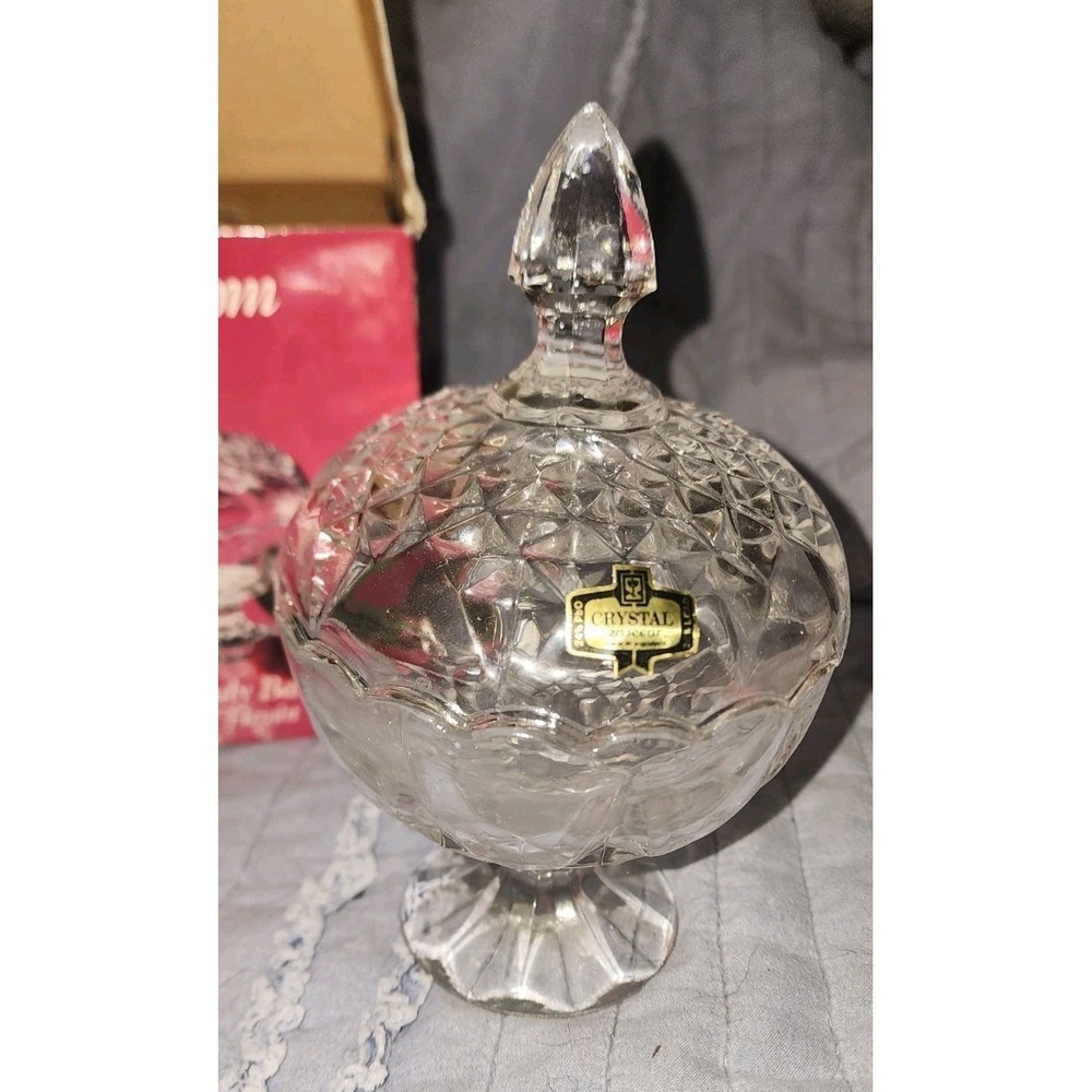 Vintage 6.5" Lead Crystal Pedestal Covered Candy Dish Box Fairy Lamp Footed
